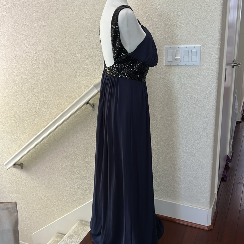 Kevin Klain HALTER PLEATED CROSS NECK NAVY GOWN DRESS sz 8 - Picture 5 of 13